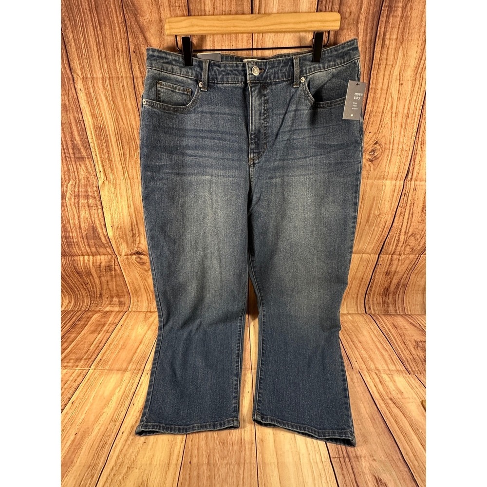 Crown & Ivy Womens Blue Jeans Straight Leg Denim Size 16R Blue High Rise NWT